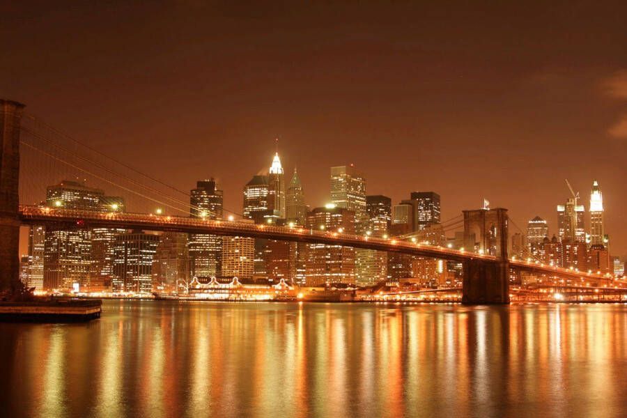 Papermoon Fotobehang Brooklyn Bridge 's nachts Vliesbehang eersteklas digitale print