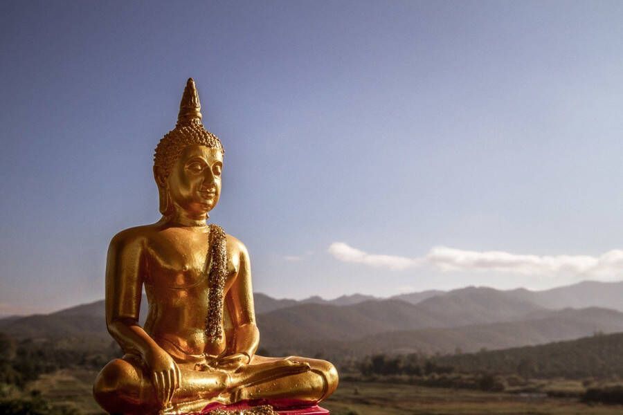 Papermoon Fotobehang Gouden boeddha-standbeeld Vliesbehang eersteklas digitale print