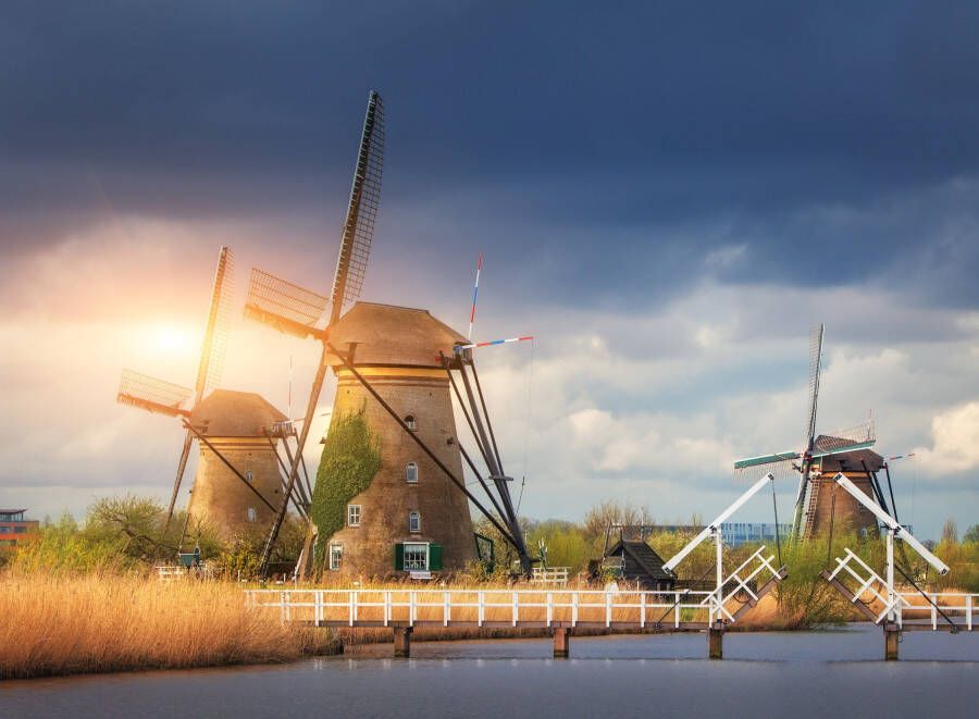 Papermoon Fotobehang Windmills Kinderdijk Sunset
