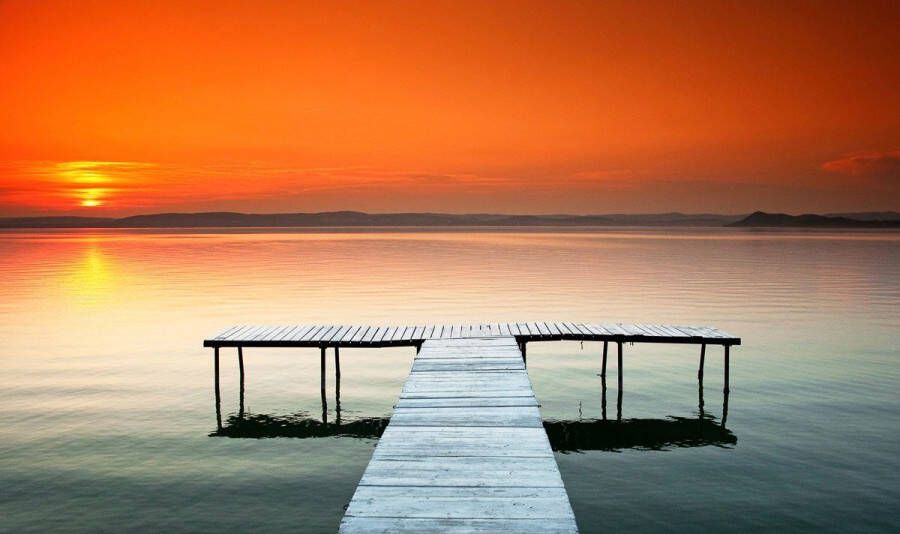 Papermoon Fotobehang Zonsondergang aan het Balatonmeer Vliesbehang eersteklas digitale print