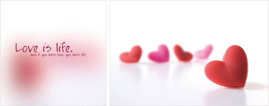 Queence Artprint op linnen Love is Life Premium canvasstof handgemaakt in Duitsland uitspraak 2-delige set (set)