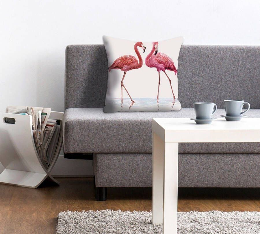 Queence Sierkussen ANNA Kussenhoes flamingo's roze exotisch tropisch vogels natuur decoratief (1 stuk)