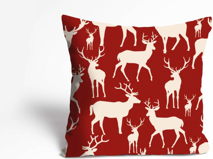 Queence Sierkussen Anthony Kussenhoes herten elanden rood kerst winterachtig kerstmotief (1 stuk)