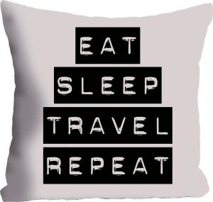 Queence Sierkussen Eat Sleep Travel Repeat Kussenovertrek zonder vulling per stuk (1 stuk)