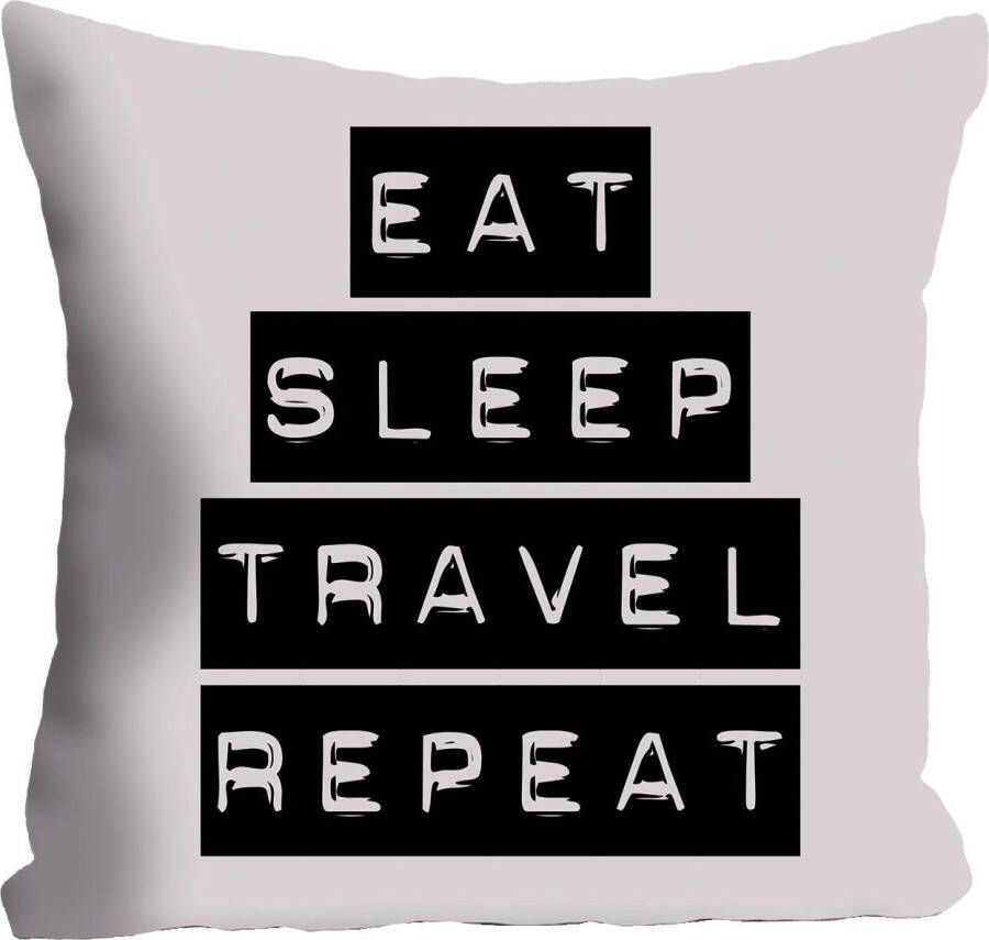 Queence Sierkussen Eat Sleep Travel Repeat Kussenovertrek zonder vulling(1 stuk)
