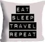Queence Sierkussen Eat Sleep Travel Repeat Kussenovertrek zonder vulling(1 stuk) - Thumbnail 1