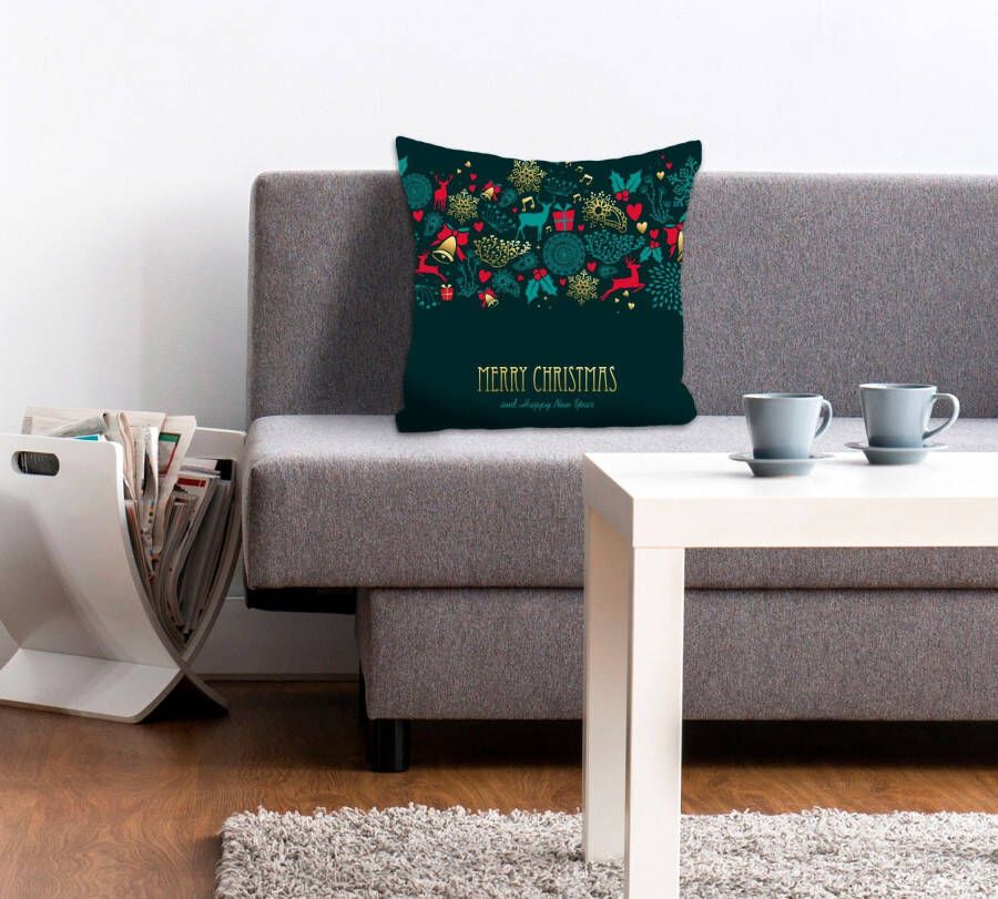 Queence Sierkussen Feestdagen Kussenhoes Vrolijk Kerstfeest en een Gelukkig Nieuwjaar opschrift feestelijk (1 stuk)
