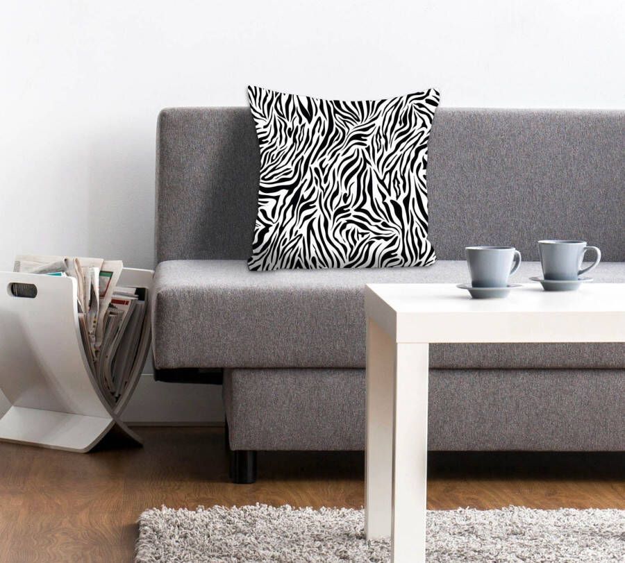 Queence Sierkussen Finn Kussenhoes zebra-vacht dierenmotief geometrisch zwart-wit natuurmotief (1 stuk)