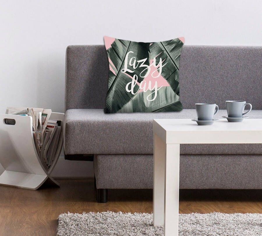 Queence Sierkussen Lazy Day Kussenhoes lazy day veren rustig ontspannen gezellig natuur (1 stuk)