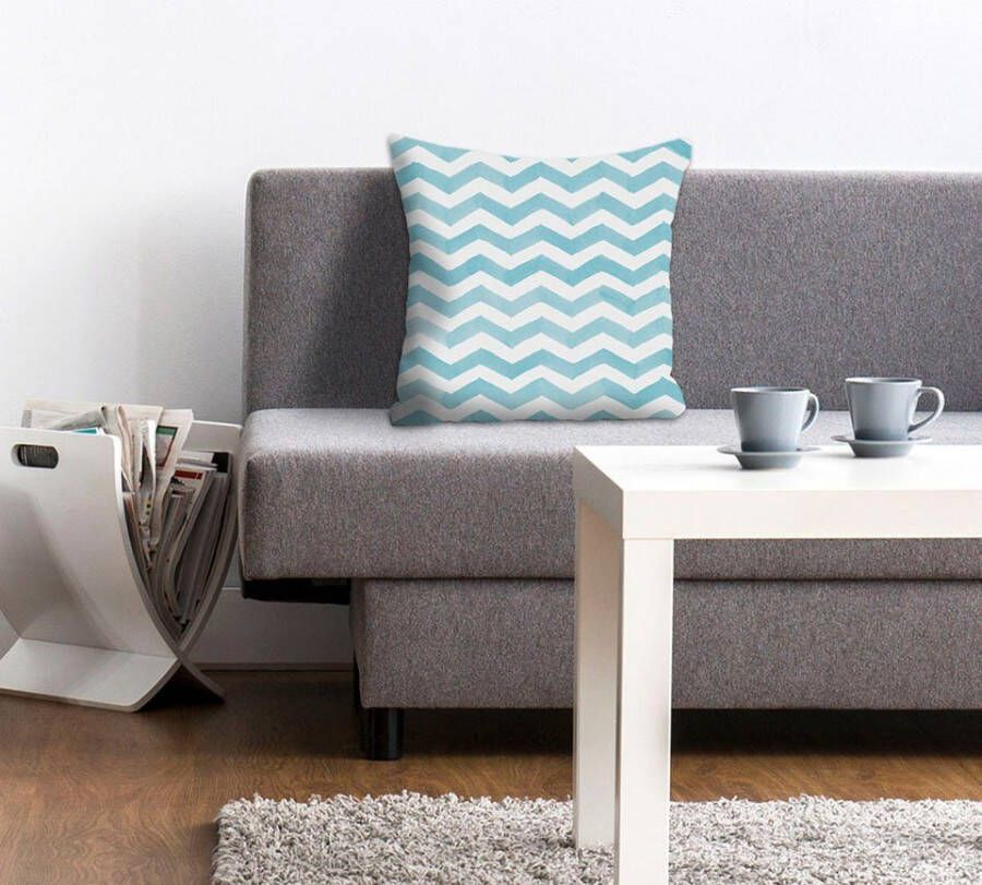 Queence Sierkussen Marius Kussenhoes zigzag-lijnen turquoise wit geometrisch modern (1 stuk)
