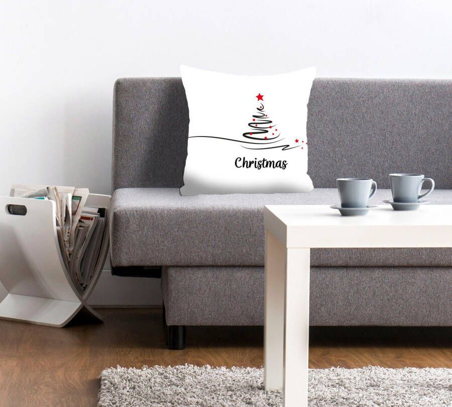 Queence Sierkussen Matteo Kussenhoes Christmas opschrift wit kerstboom kerstmotief (1 stuk)