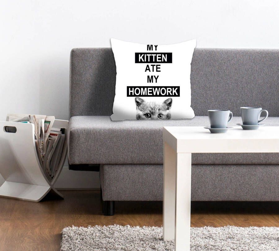 queence Sierkussen My Kitten ate my Homework met belettering en kitten (1 stuk)