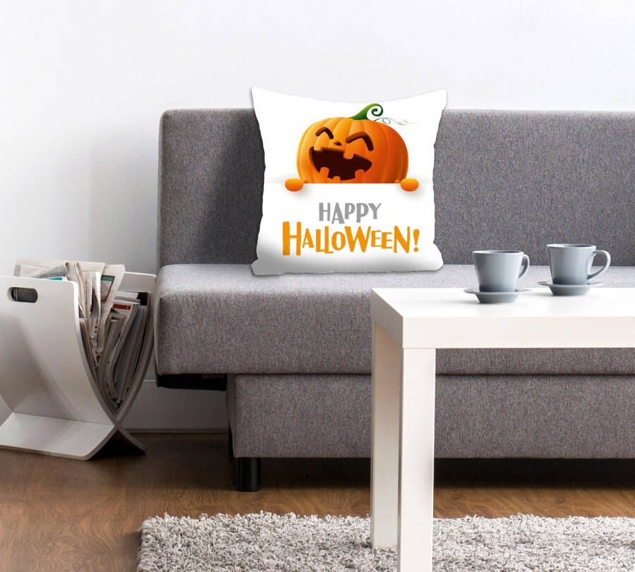 Queence Sierkussen Smiling Pumpkin Kussenhoes Happy Halloween pompoen Halloween griezelig feestelijk (1 stuk)