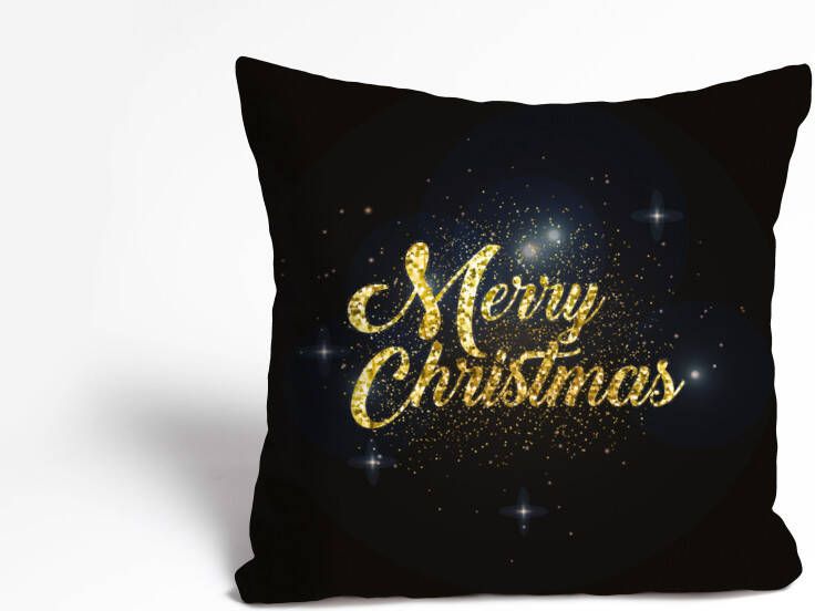 Queence Sierkussen Sterrenhemel Kussenhoes Merry Christmas zwart kerstmotief feestelijk (1 stuk)