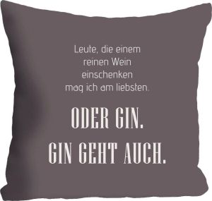 Queence Sierkussen Wijn & gin met opschrift kussenovertrek zonder vulling per stuk (1 stuk)
