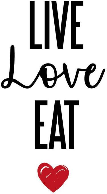 Queence Sierobject voor aan de wand LIVE LOVE EAT Stalen bord blikken bord spreuk grappig wanddecoratie retro 20x30cm