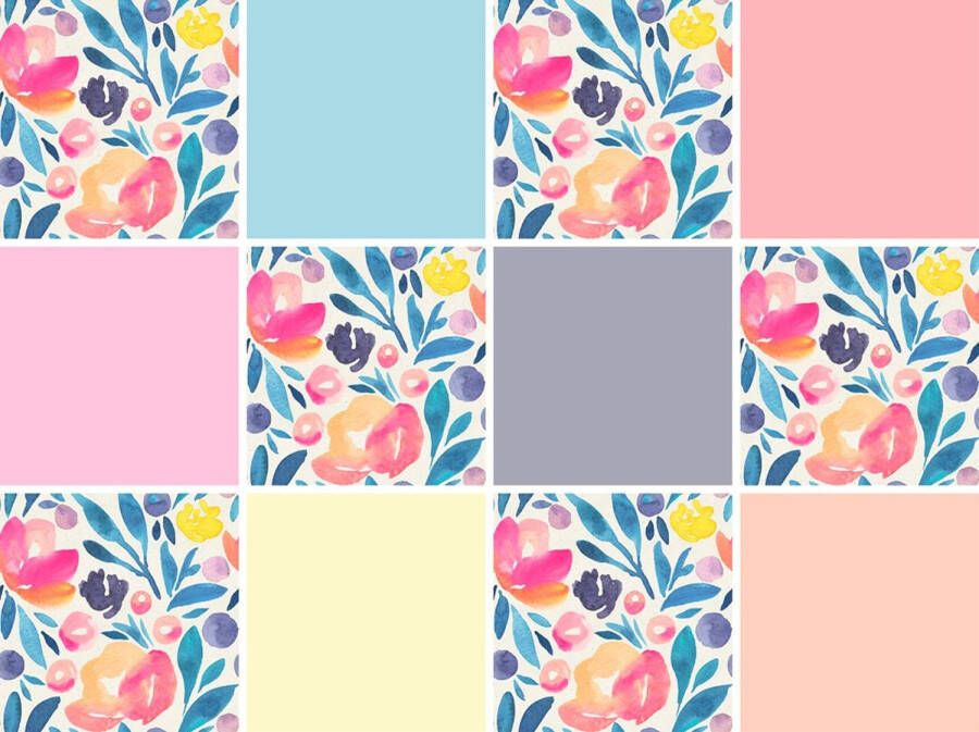 Queence Tegelsticker Bloemen Stickertegels zelfklevend stickers 12-delige set