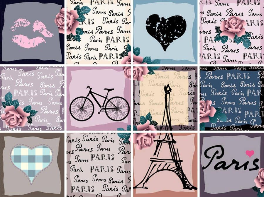 Queence Tegelsticker Paris Stickertegels zelfklevend stickers 12-delige set (12 stuks)
