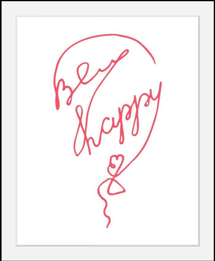 Queence Wanddecoratie Be happy HD premium posterdruk incl. houten lijst