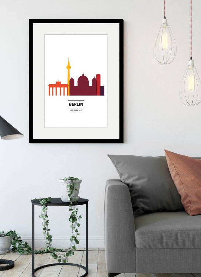 Queence Wanddecoratie Berlijn Color Splash HD premium posterdruk incl. houten lijst (1 stuk)