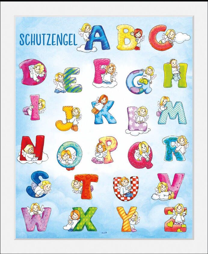 Queence Wanddecoratie Beschermengel ABC HD premium posterdruk incl. houten lijst (1 stuk)