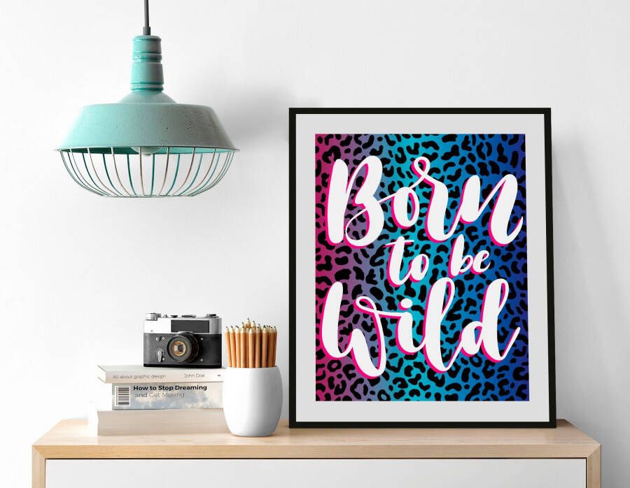 Queence Wanddecoratie Born to be wild HD premium posterdruk incl. houten lijst (1 stuk)