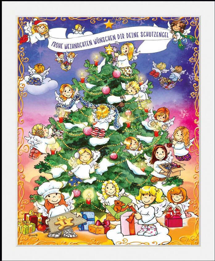Queence Wanddecoratie Kerstboom HD premium posterdruk incl. houten lijst (1 stuk)