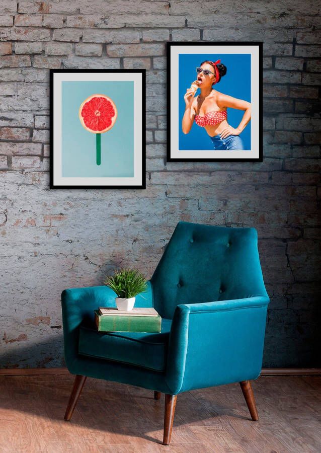 Queence Wanddecoratie Citruspop HD premium posterdruk incl. houten lijst (1 stuk)