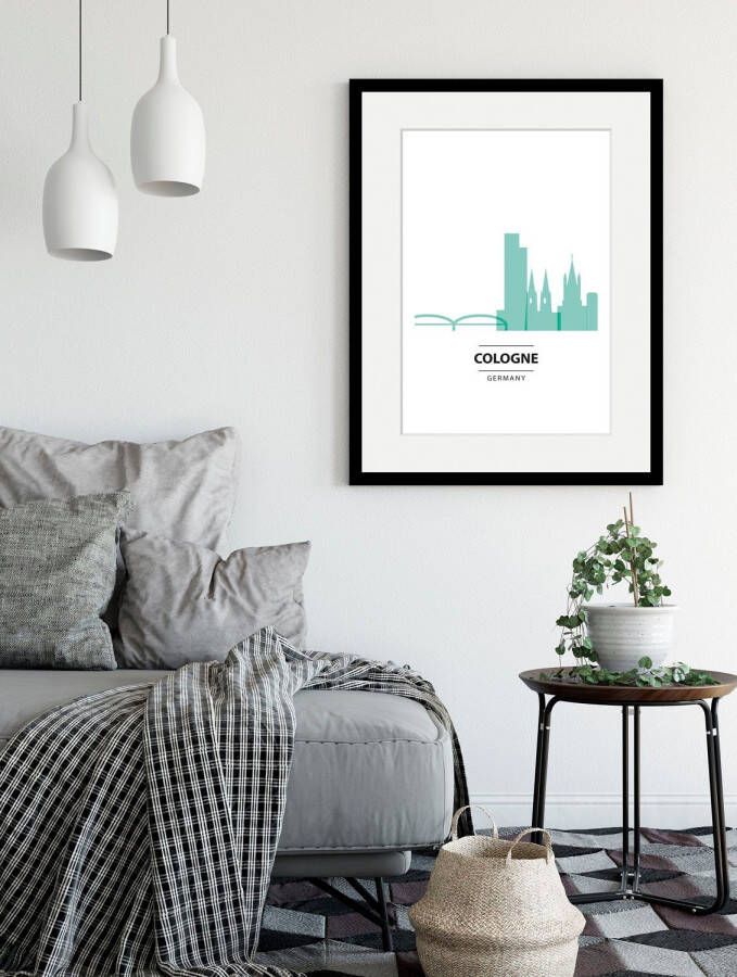 Queence Wanddecoratie Keulen Kleur Spetter HD premium posterdruk incl. houten lijst (1 stuk)