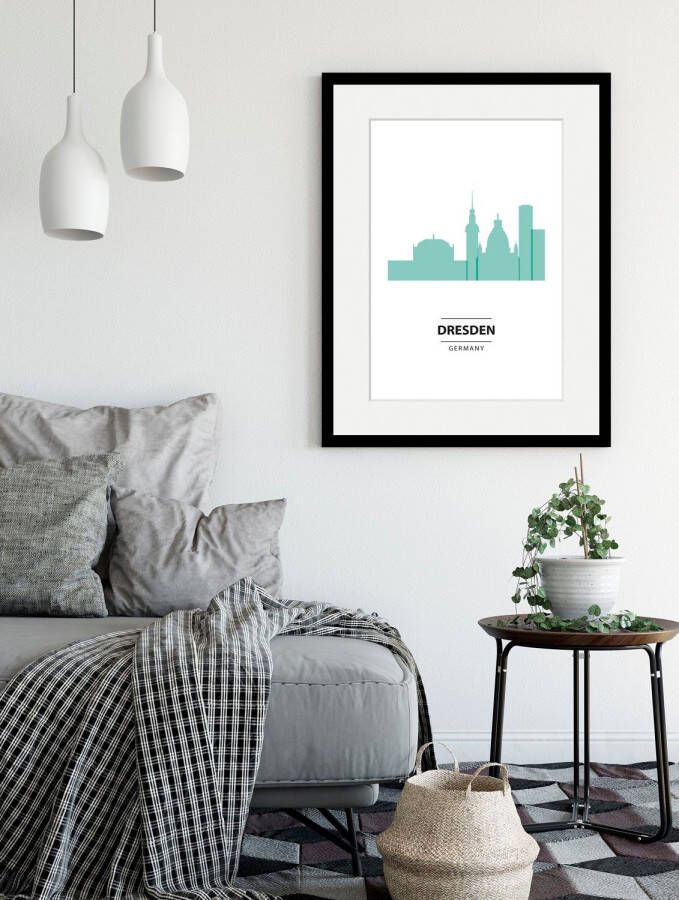 Queence Wanddecoratie Dresden Color Splash HD premium posterdruk incl. houten lijst (1 stuk)