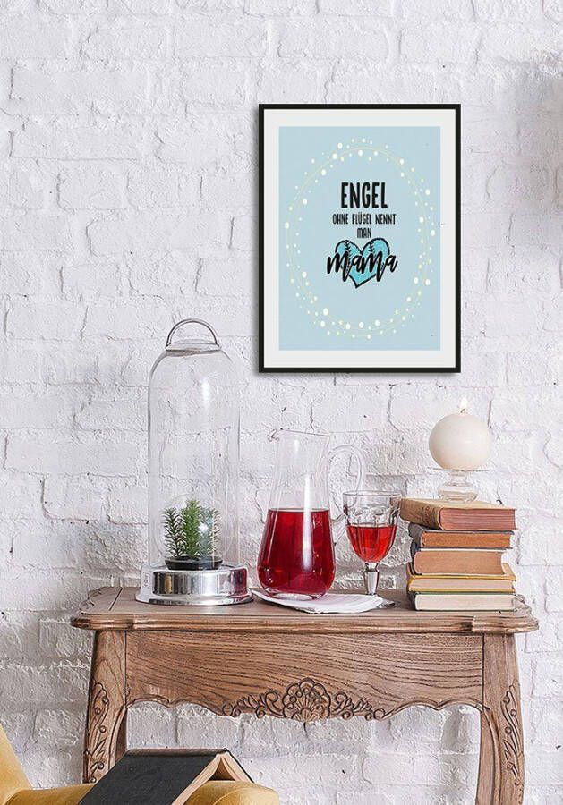 Queence Wanddecoratie "ENGEL OHNE FLÜGEL NENNT MAN MAMA" HD premium posterdruk incl. houten lijst (1 stuk)