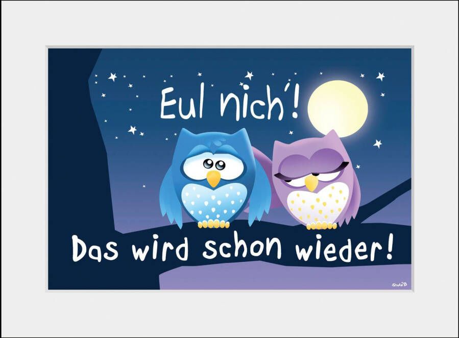 Queence Wanddecoratie Eul nich! HD premium posterdruk incl. houten lijst (1 stuk)