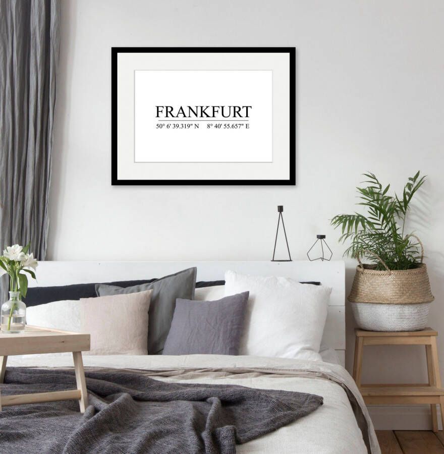 Queence Wanddecoratie FRANKFURT HD premium posterdruk incl. houten lijst (1 stuk)