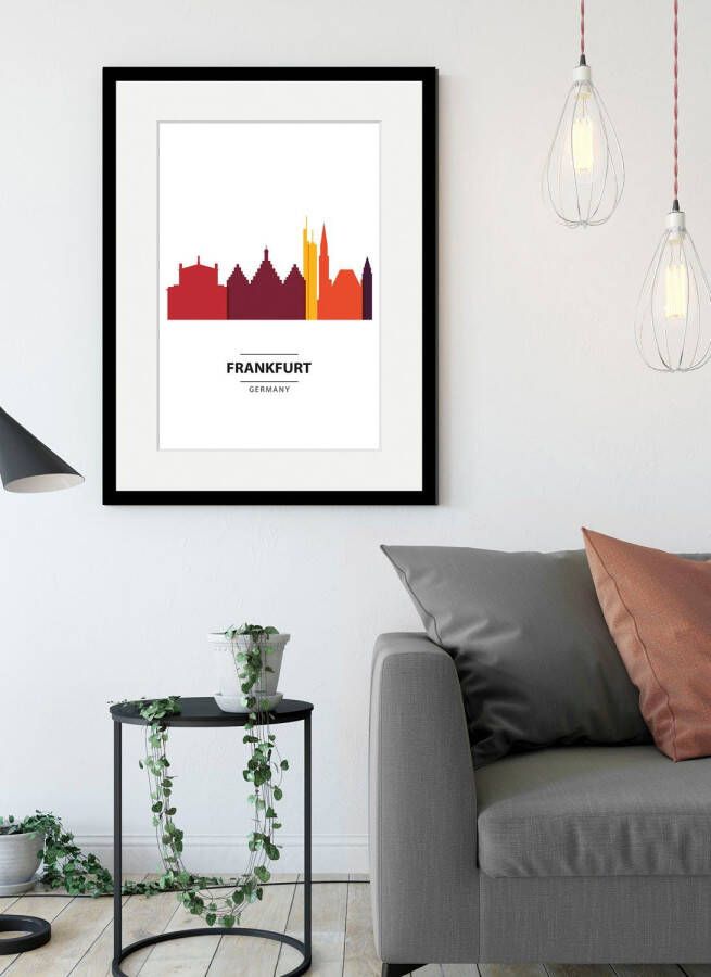 Queence Wanddecoratie Frankfurt Color Splash HD premium posterdruk incl. houten lijst (1 stuk)
