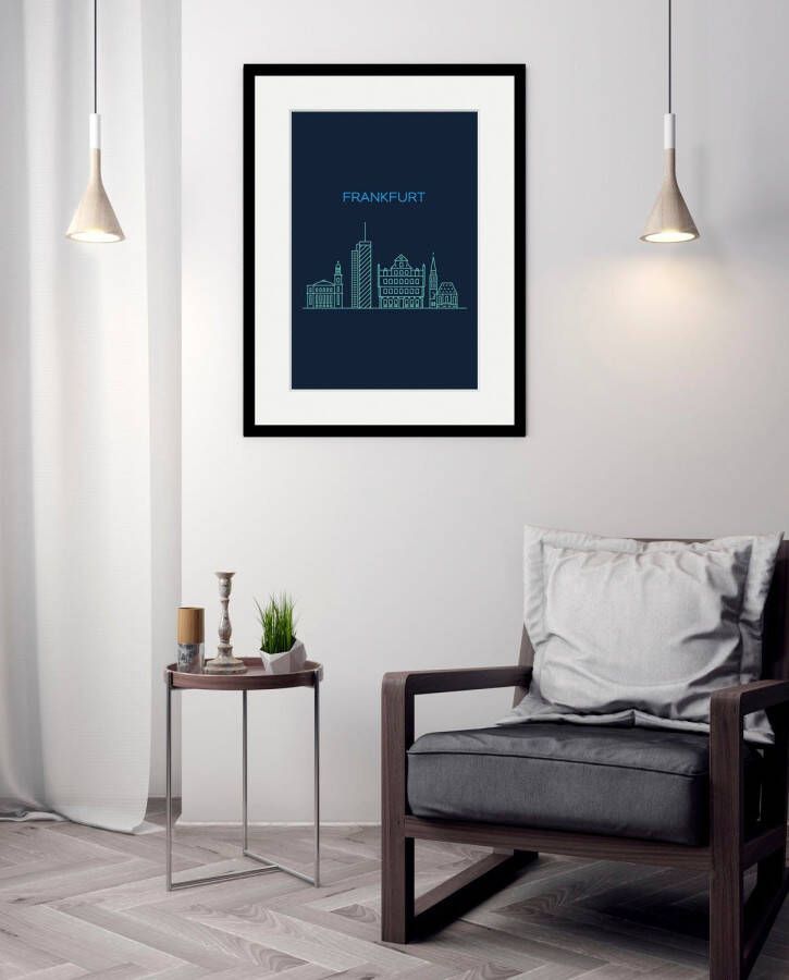 Queence Wanddecoratie Frankfurt sightseeing HD premium posterdruk incl. houten lijst (1 stuk)