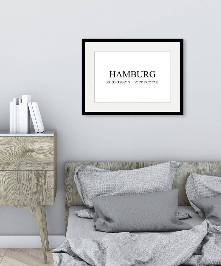 Queence Wanddecoratie Hamburg HD premium posterdruk incl. houten lijst (1 stuk)