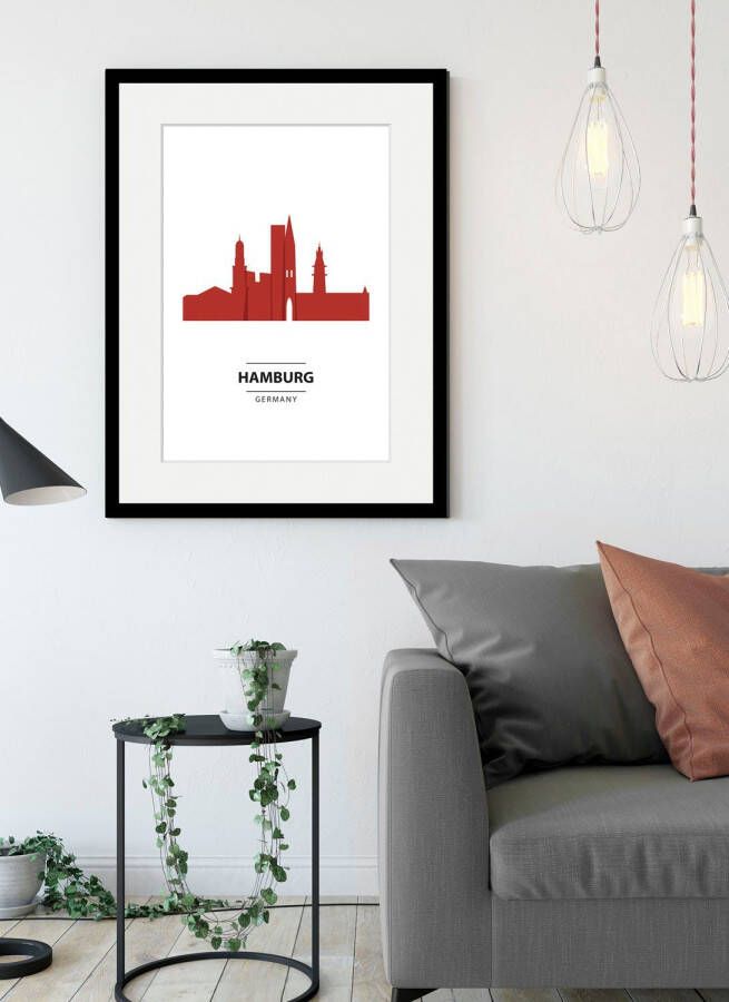 Queence Wanddecoratie Hamburg Color Splash HD premium posterdruk incl. houten lijst (1 stuk)