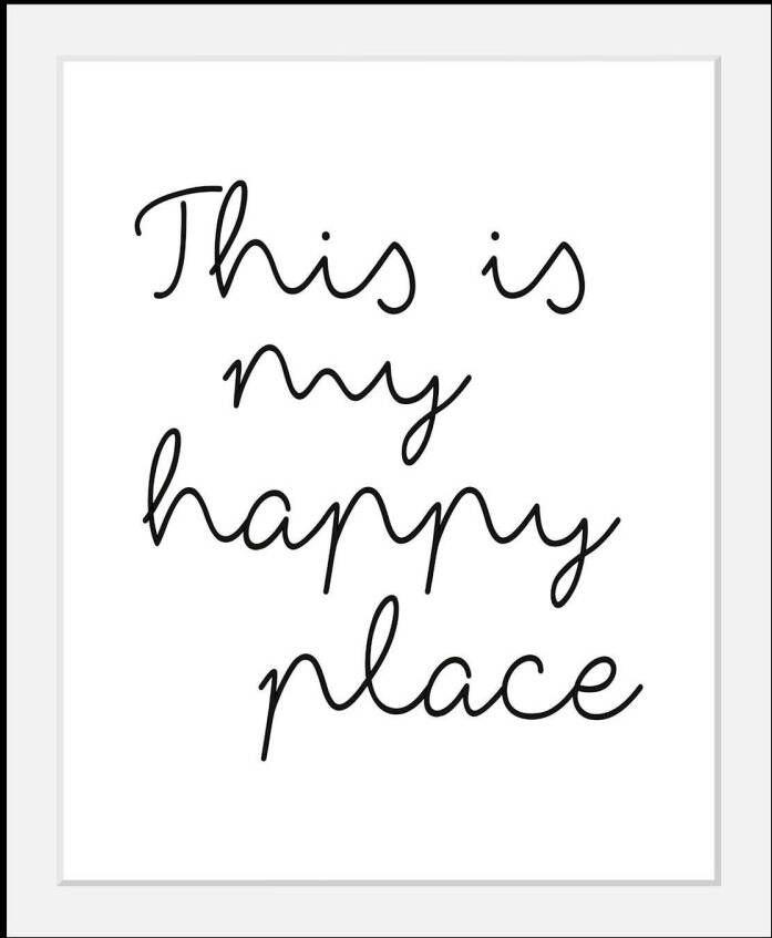 Queence Wanddecoratie HAPPY PLACE HD premium posterdruk incl. houten lijst