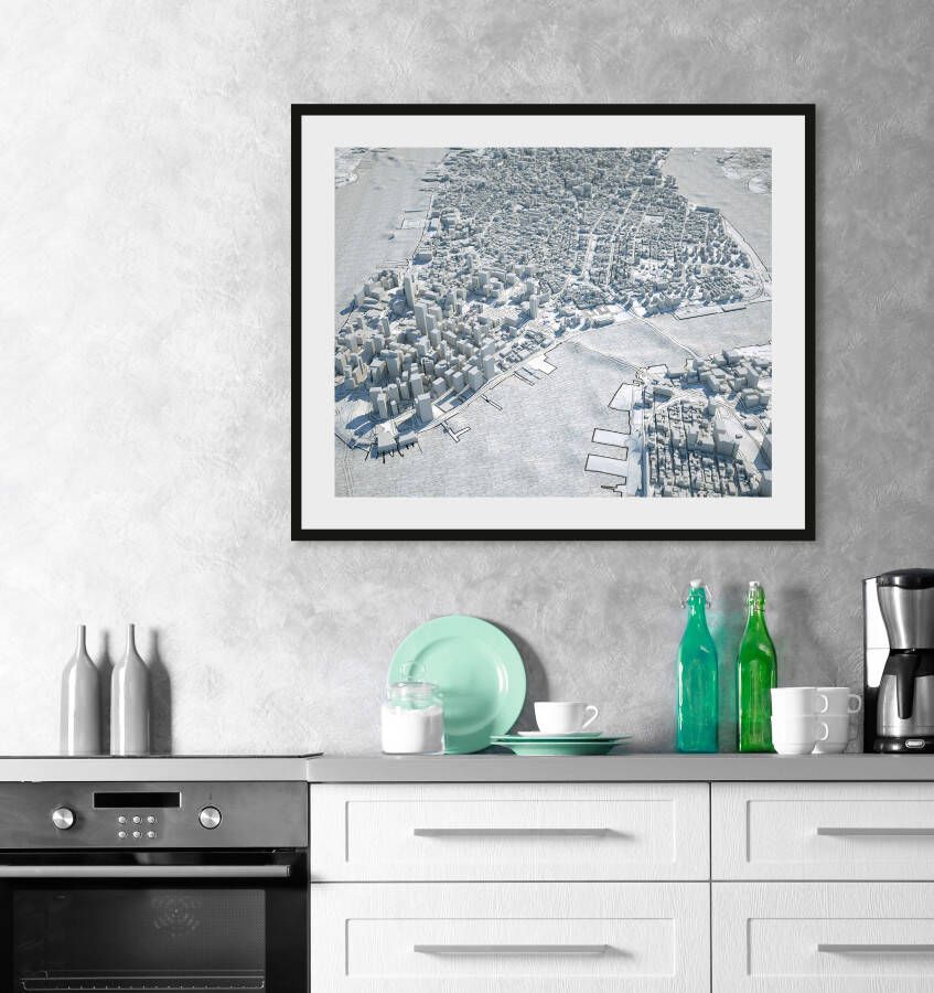 Queence Wanddecoratie Miniatuur HD premium posterdruk incl. houten lijst (1 stuk)
