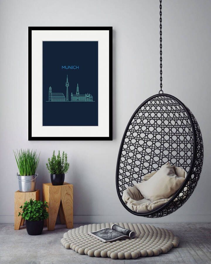 Queence Wanddecoratie Munich sightseeing HD premium posterdruk incl. houten lijst (1 stuk)