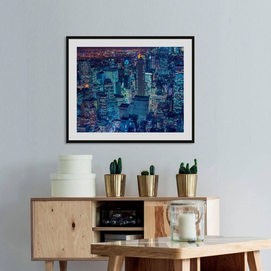 queence Wanddecoratie New York van boven HD premium posterdruk incl. houten lijst (1 stuk)