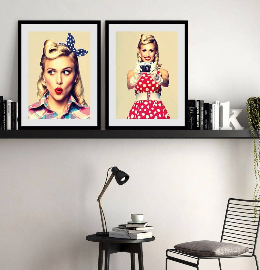 Queence Wanddecoratie Say Cheese! HD premium posterdruk incl. houten lijst (1 stuk)