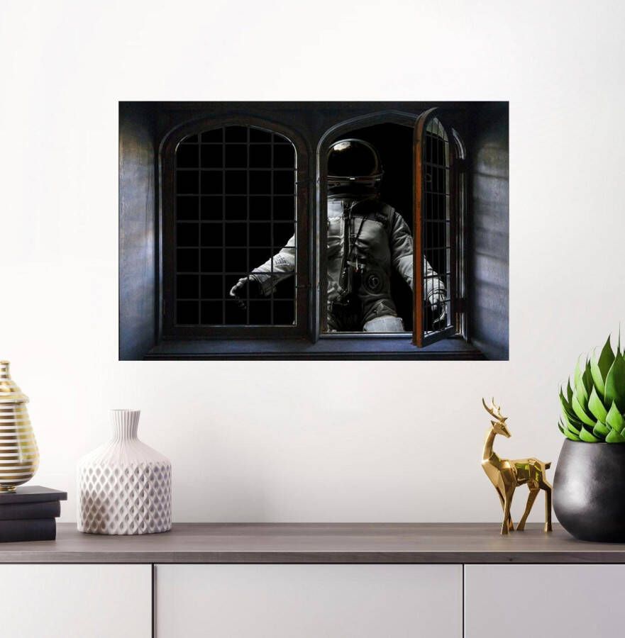 Queence Wandfolie Astronaut Muursticker muurdecoratie zelfklevend 3D raam