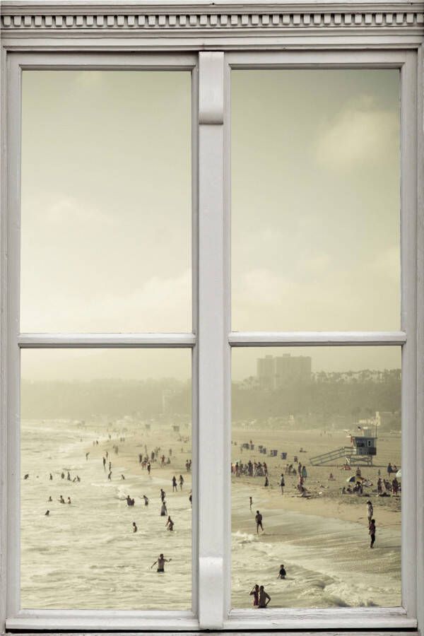 Queence Wandfolie Beach Muursticker muurdecoratie zelfklevend 3D raam