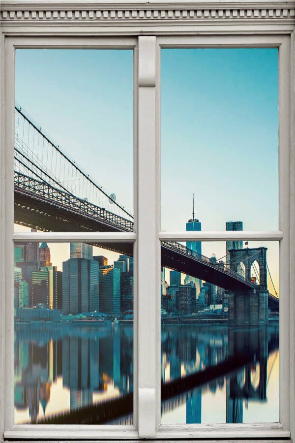 Queence Wandfolie Brooklyn Bridge Muursticker muurdecoratie zelfklevend 3D raam