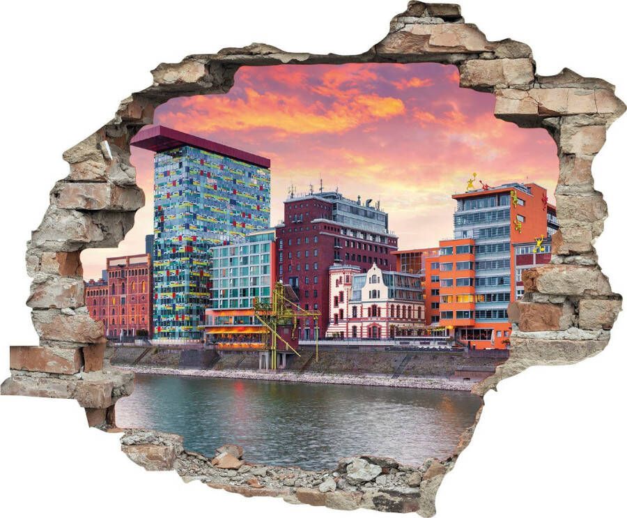 Queence Wandfolie Düsseldorf Muursticker muurdecoratie zelfklevend 3D muurdurchbraak (1 stuk)