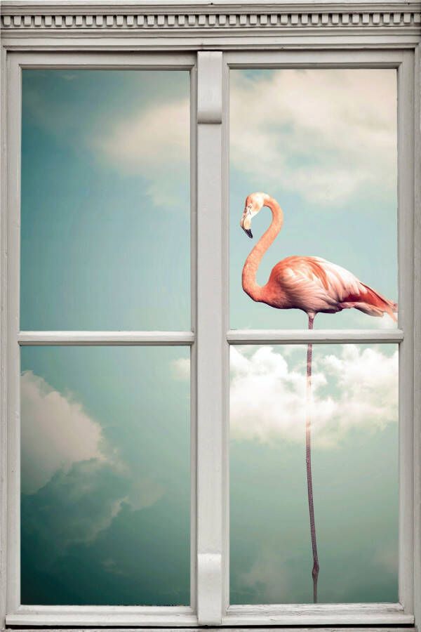 queence Wandfolie Flamingo Muursticker muurdecoratie zelfklevend 3D raam