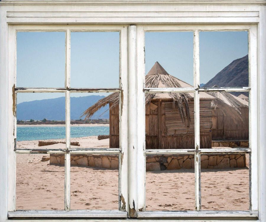 Queence Wandfolie Huisje aan de zee Muursticker muurdecoratie zelfklevend zee water huis