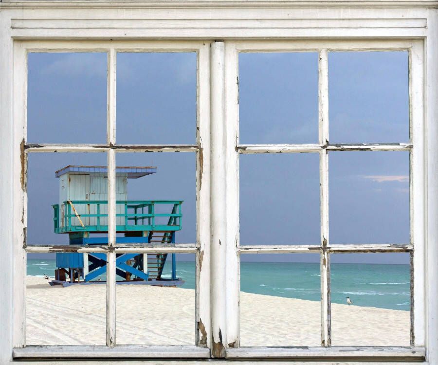 Queence Wandfolie Hut aan het strand Muursticker muurdecoratie zelfklevend hut strand