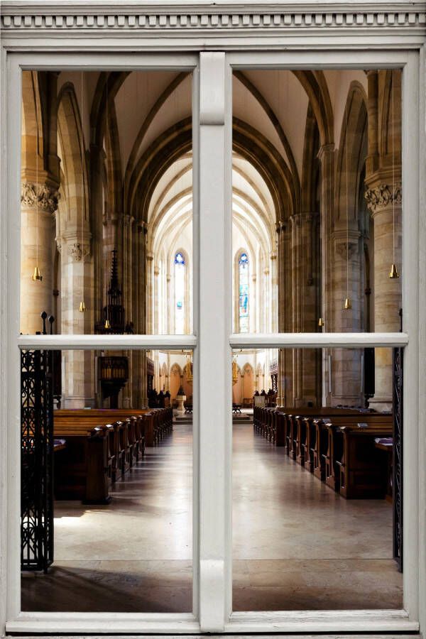 Queence Wandfolie Kerk Muursticker muurdecoratie zelfklevend 3D raam